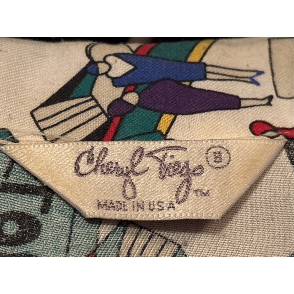Vintage Cheryl Tiegs Sears Button Up Shirt Women sz 8  Stylized Print 1/2 Sleeve